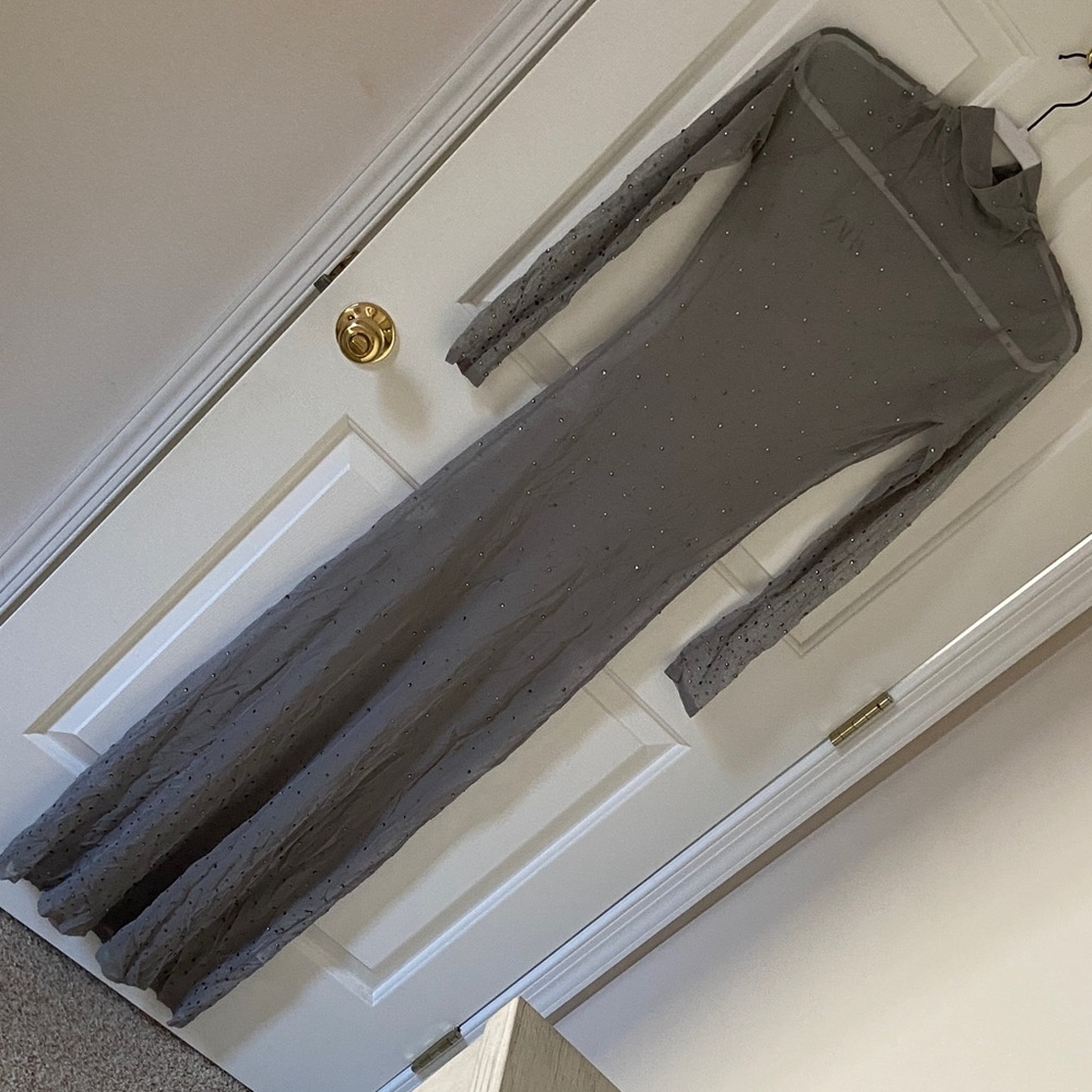 Zara rhinestone gray sheer dress